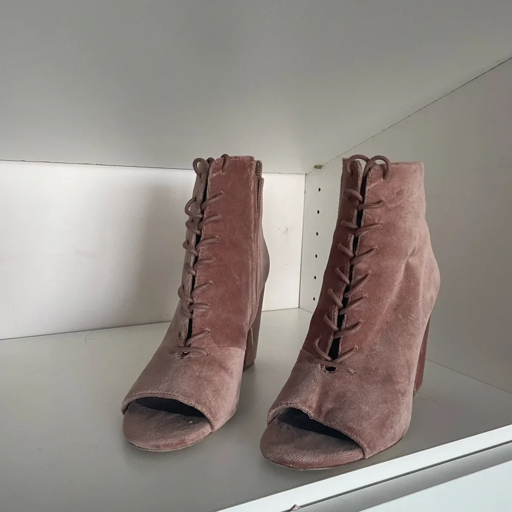 Joie - dusty rose lace up peep toe bootie - Picture 2 of 4